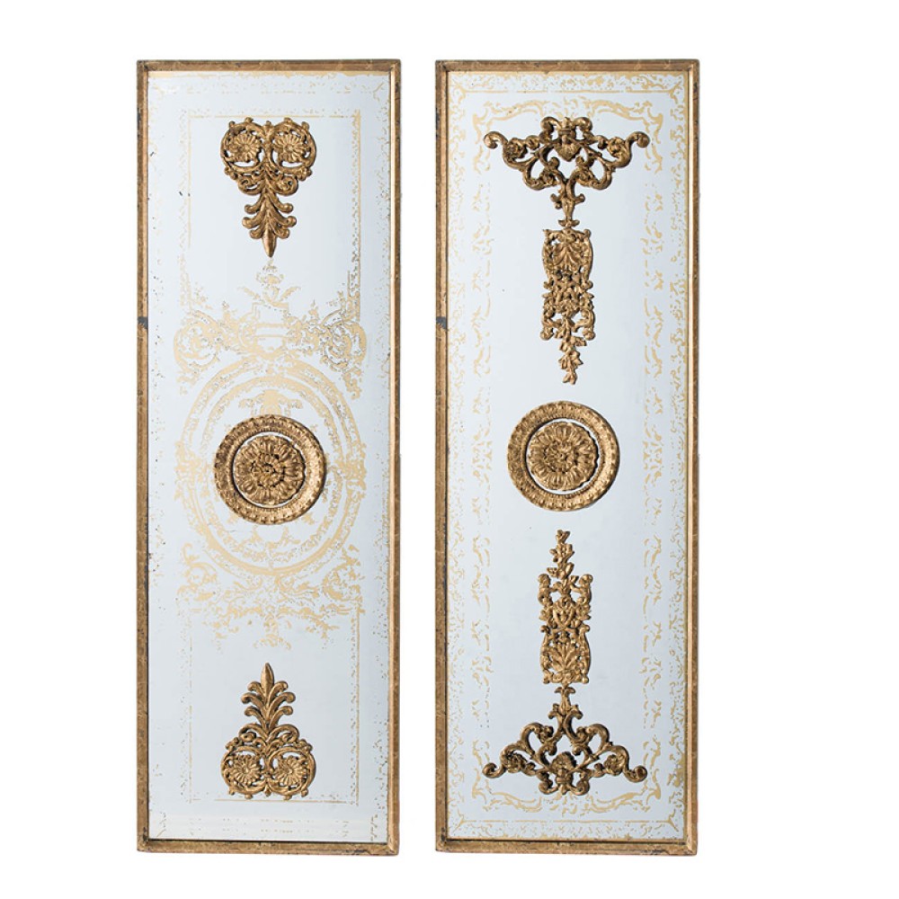 Artekko Mirror MDF  Καθρέπτης Τοίχου με Ανάγλυφες Χρυσές Λεπτομέριες (40.4x4.1x121.9)cm 2pcs