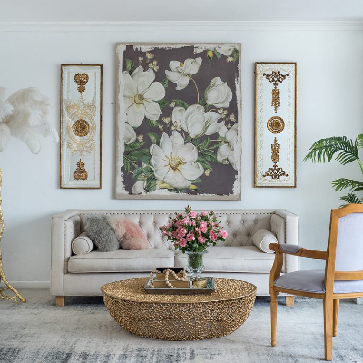 Artekko Mirror MDF  Καθρέπτης Τοίχου με Ανάγλυφες Χρυσές Λεπτομέριες (40.4x4.1x121.9)cm 2pcs