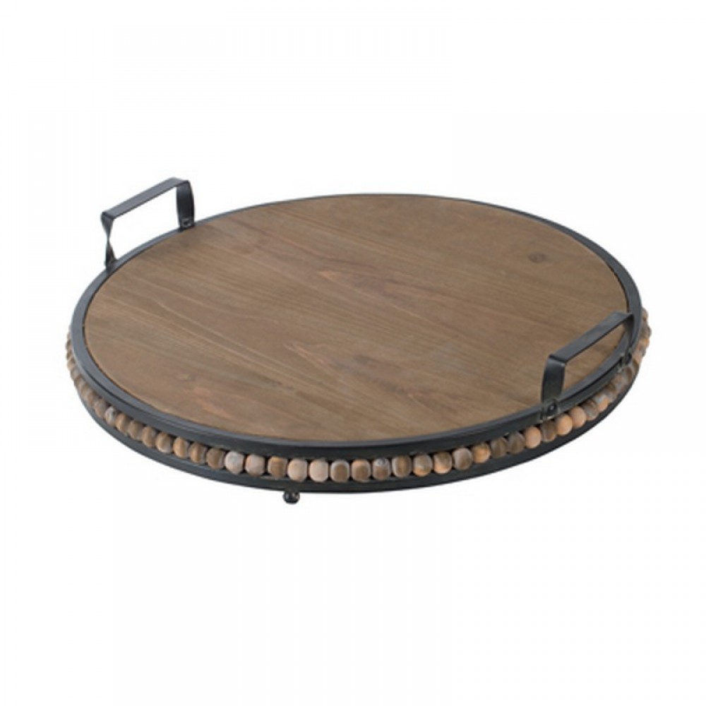 Artekko Tray Καφέ Διακοσμητικός Δίσκος από Ξύλο Ελάτης με Μεταλλικές Μαύρες Λεπτομέρειες (45x45x9)cm