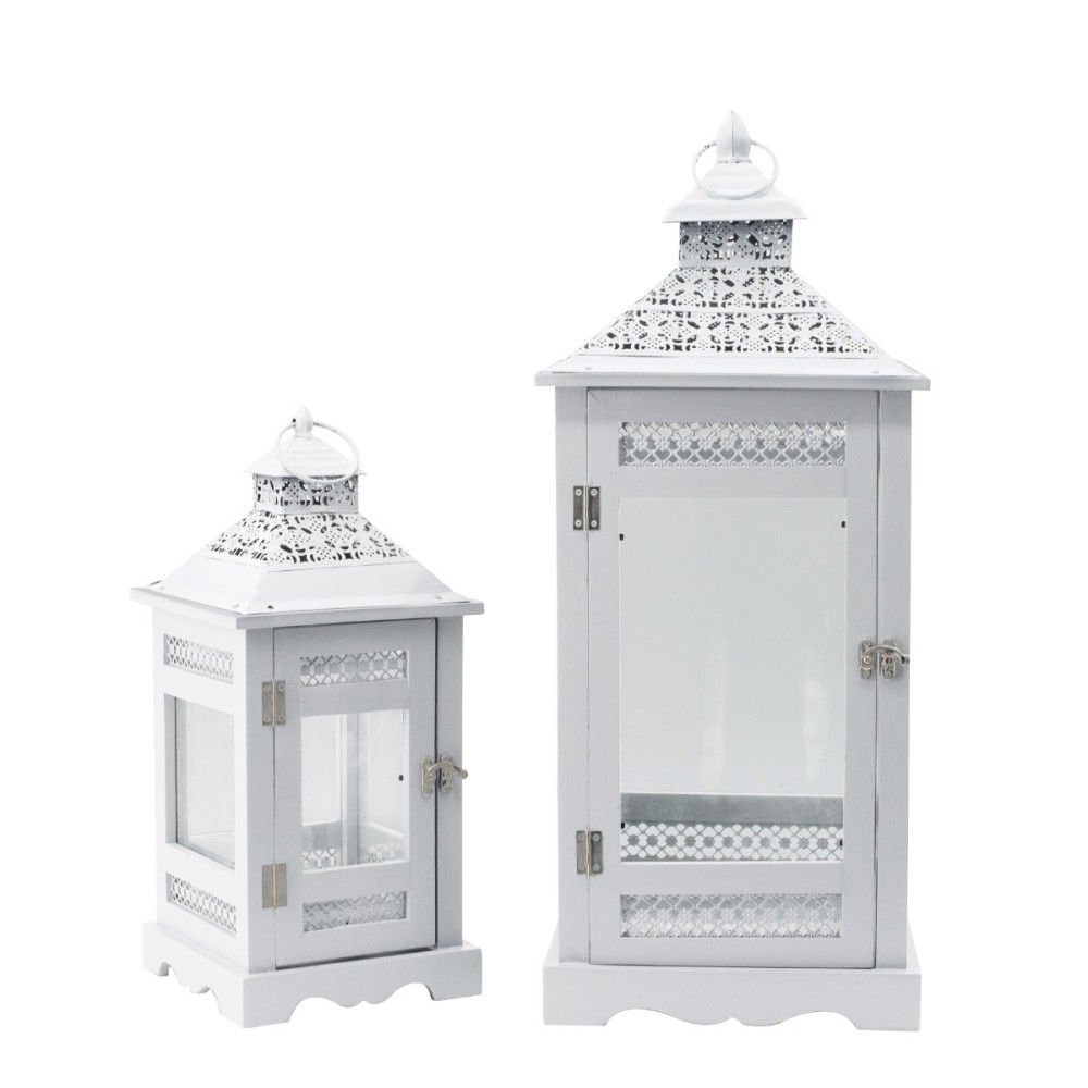 Artekko Lantern Λευκά Διακοσμητικά Φανάρια από MDF και Μέταλλο (25.4x25.4x60)cm (18x18x38.6)cm 2pcs