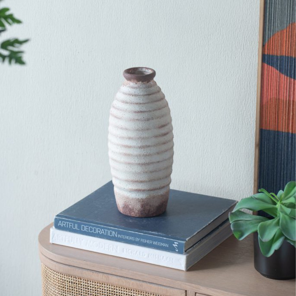 Artekko Antique Λευκό Κεραμικό Βάζο με Καφέ Λεπτομέρειες (12.7x12.7x28.4)cm