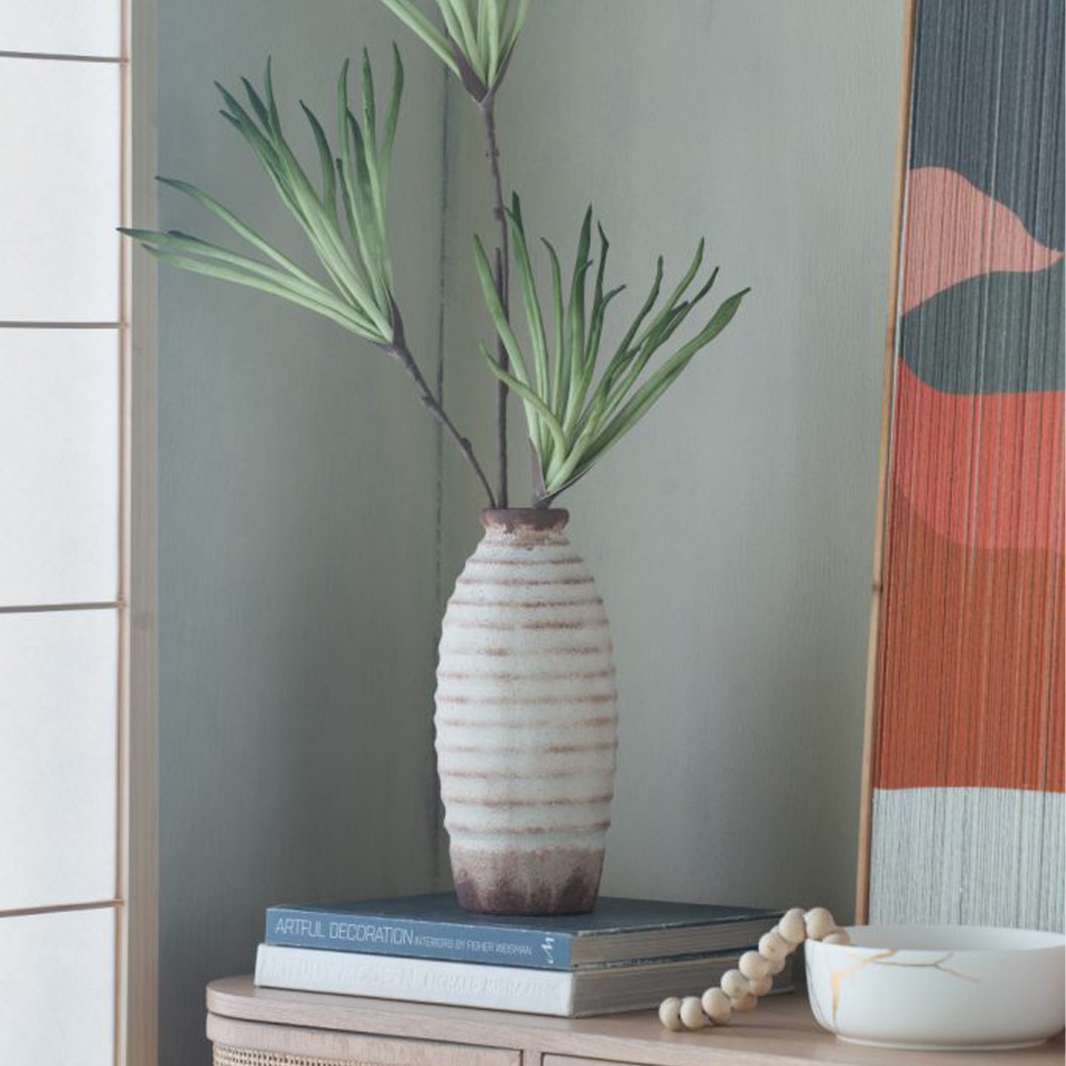 Artekko Antique Λευκό Κεραμικό Βάζο με Καφέ Λεπτομέρειες (12.7x12.7x28.4)cm