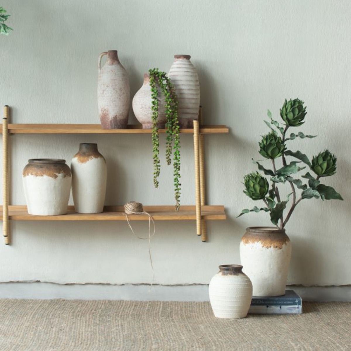 Artekko Antique Λευκό Κεραμικό Βάζο με Καφέ Λεπτομέρειες (12.7x12.7x28.4)cm