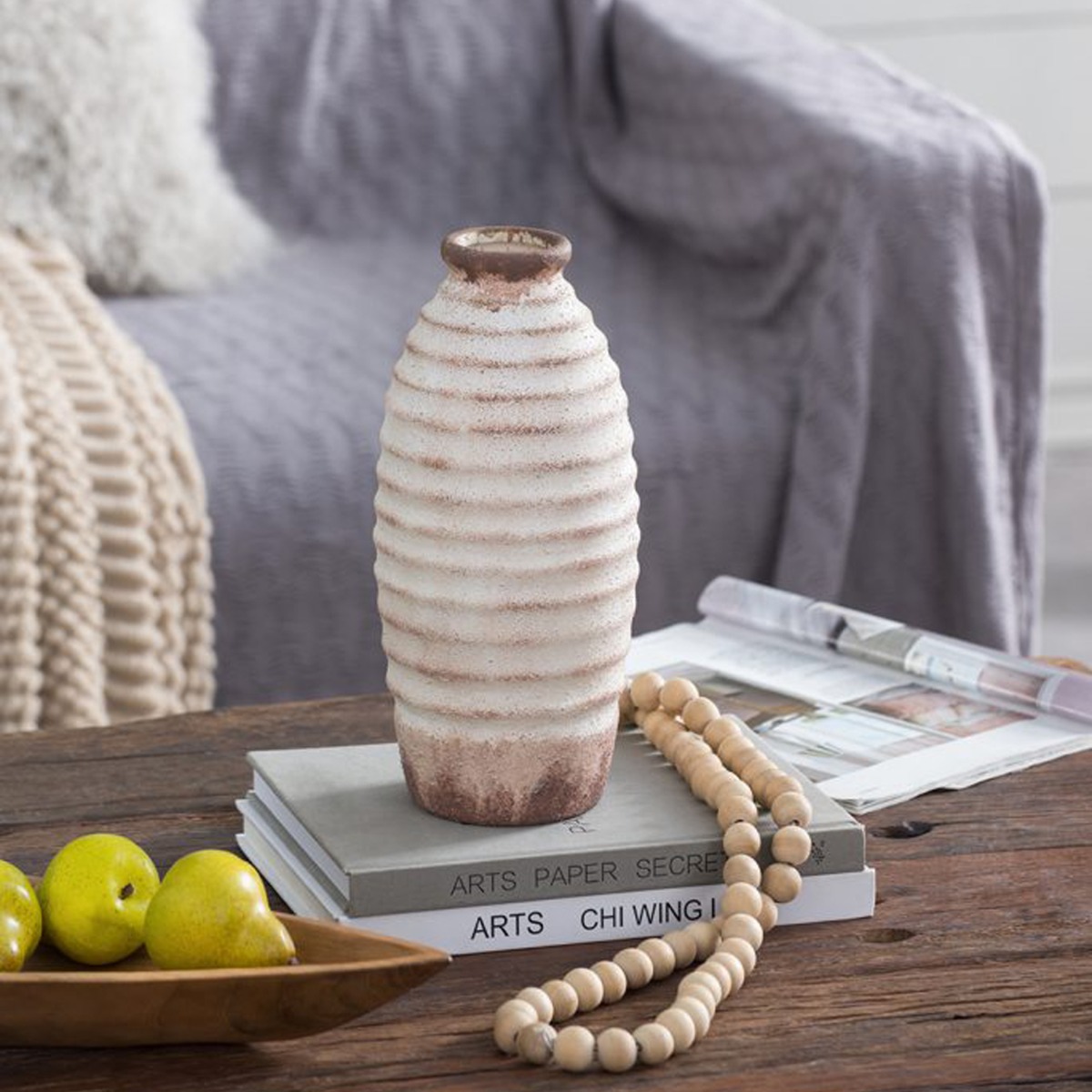 Artekko Antique Λευκό Κεραμικό Βάζο με Καφέ Λεπτομέρειες (12.7x12.7x28.4)cm