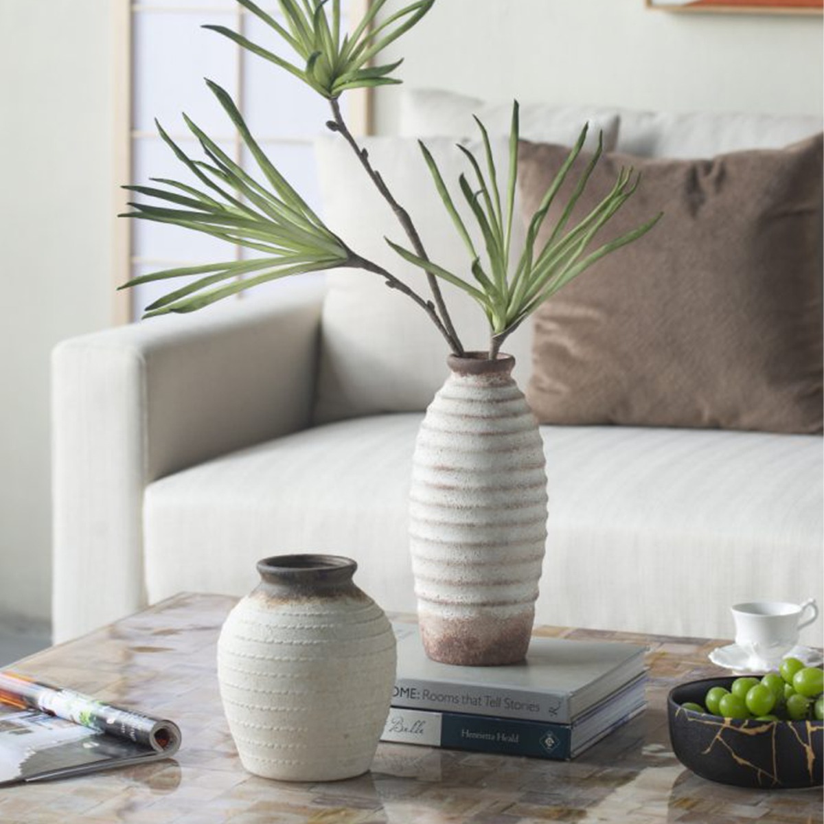 Artekko Antique Λευκό Κεραμικό Βάζο με Καφέ Λεπτομέρειες (12.7x12.7x28.4)cm