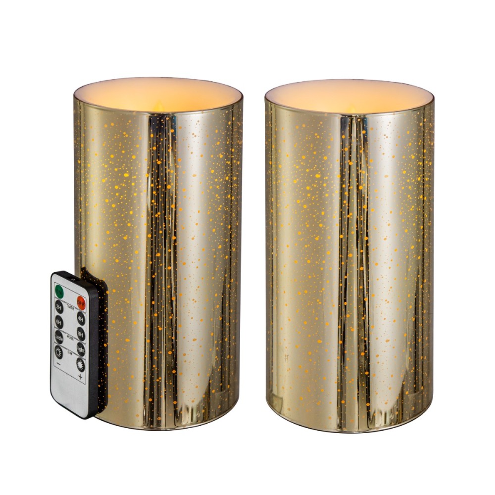 Artekko Flame Χρυσά Γυάλινα Κεριά Led με Τηλεχειριστήριο (10.2x10.2x20.3)cm 2pcs
