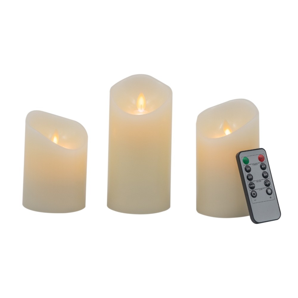 Artekko Flame Μπεζ Κεριά Led με Τηλεχειριστήριο (7.6x7.6x15.2)cm 3pcs