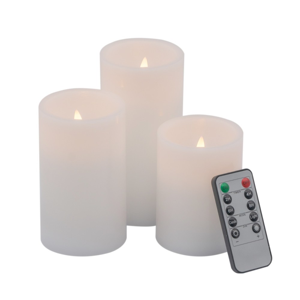 Artekko Flame Λευκά Κεριά Led με Τηλεχειριστήριο (7.6x7.6x15.2)cm 3pcs
