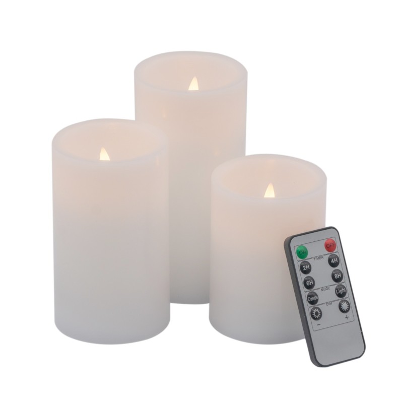 Artekko Flame Λευκά Κεριά Led με Τηλεχειριστήριο (7.6x7.6x15.2)cm 3pcs