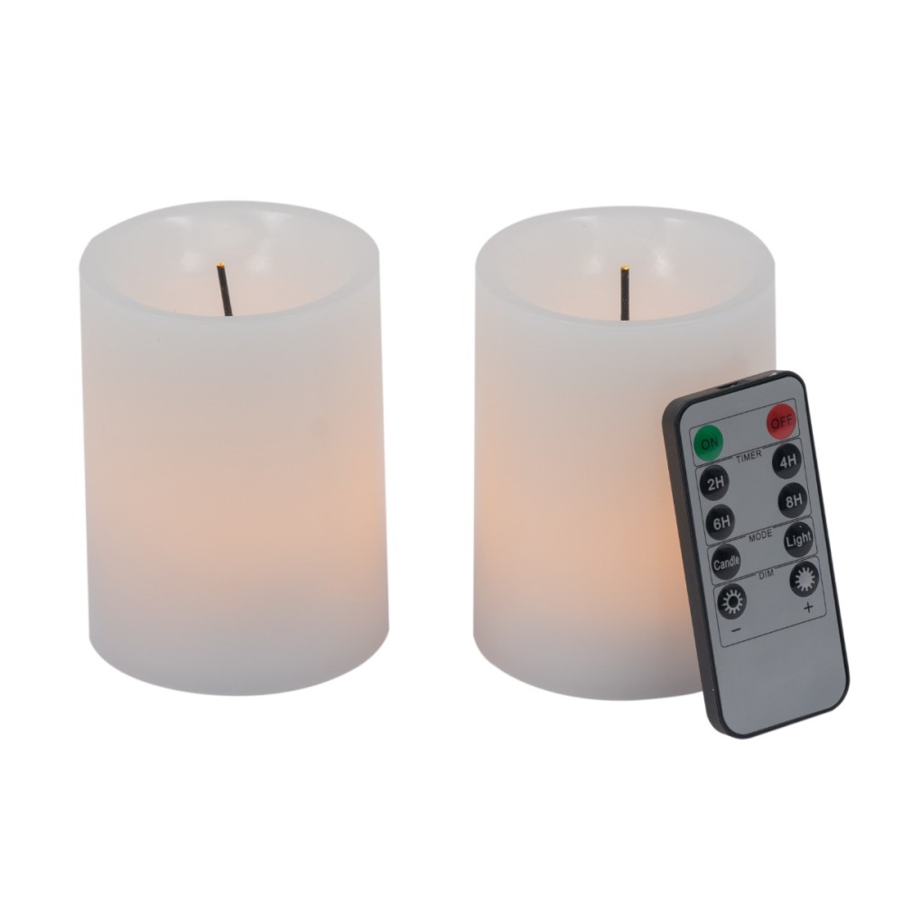 Artekko Flame Λευκά Κεριά Led με Τηλεχειριστήριο (7.6x7.6x10.2)cm 2pcs