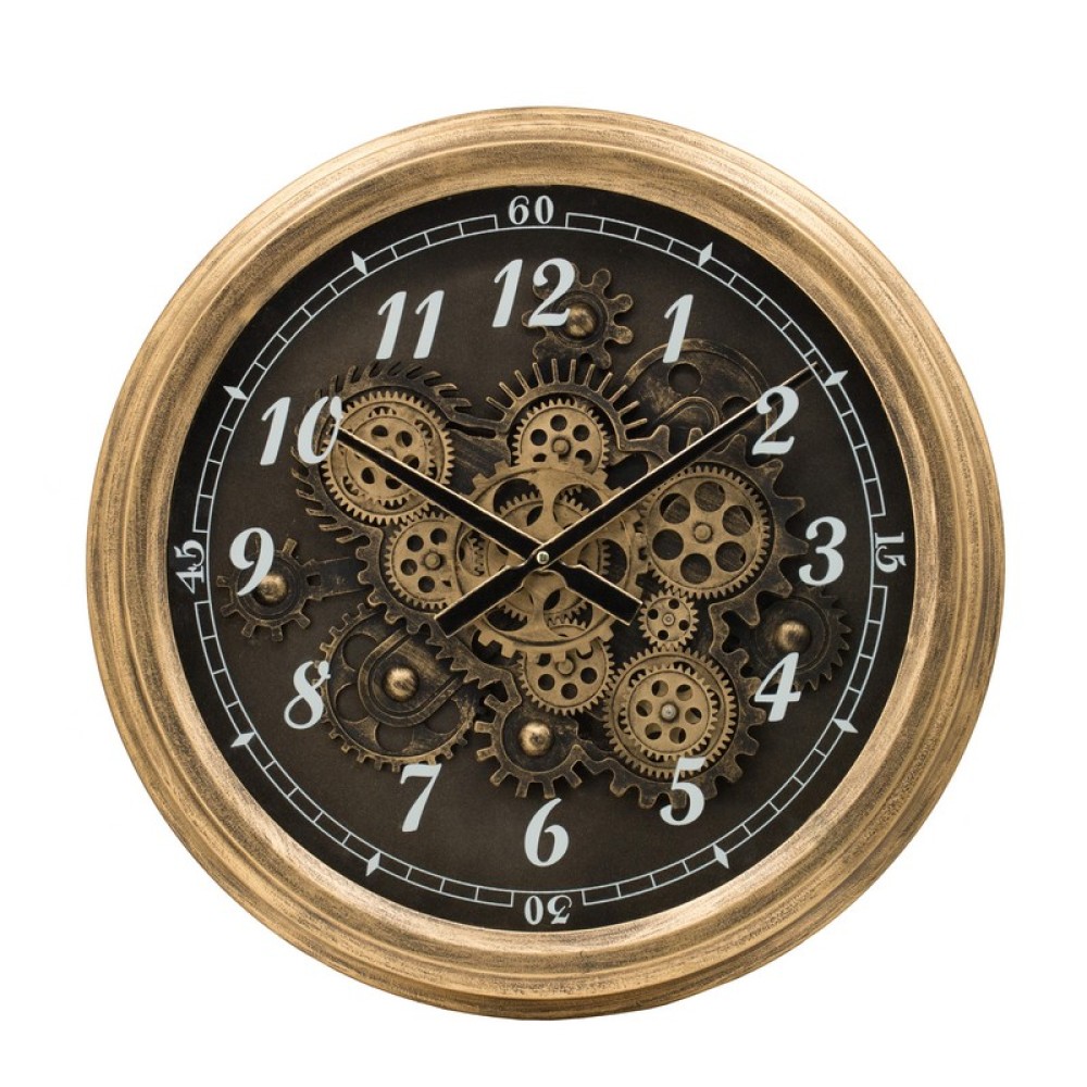 Artekko Clock Μαύρο Μεταλλικό Ρολόι Τοίχου με Γρανάζια και Χρυσές Λέπτομέριες (53x9x53)cm