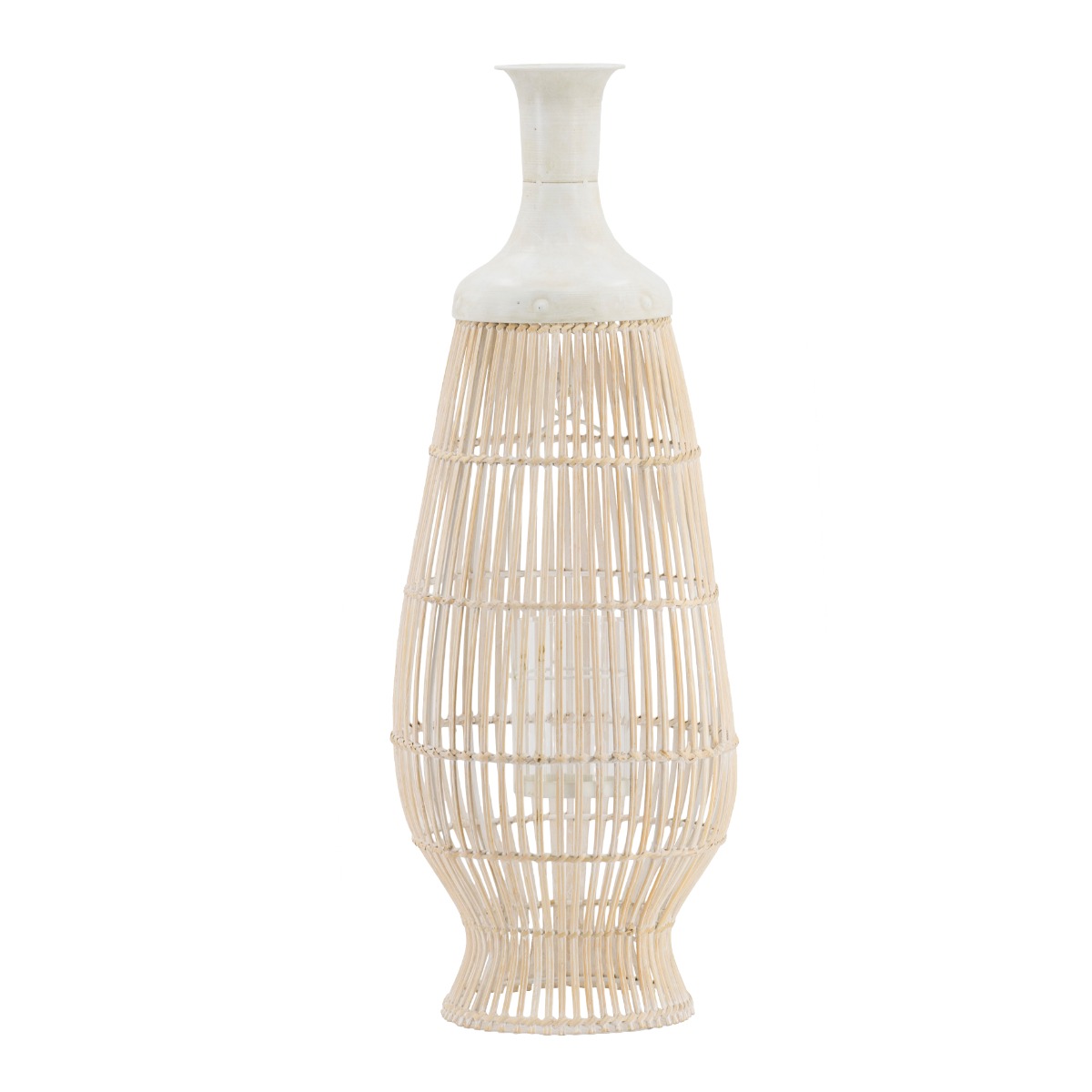 Artekko Lantern Μπαμπού Κηροπήγιο Φανάρι σε Λευκή Πατίνα (26x26x72)cm