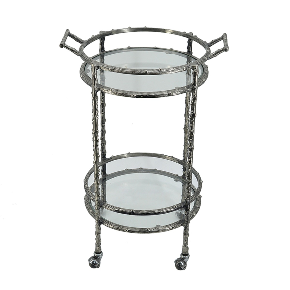 Artekko Cart Twig Ασημί Μεταλλικό Βοηθητικό Τρόλεϊ Μπαρ με 2 Επίπεδα (41x51x76)cm