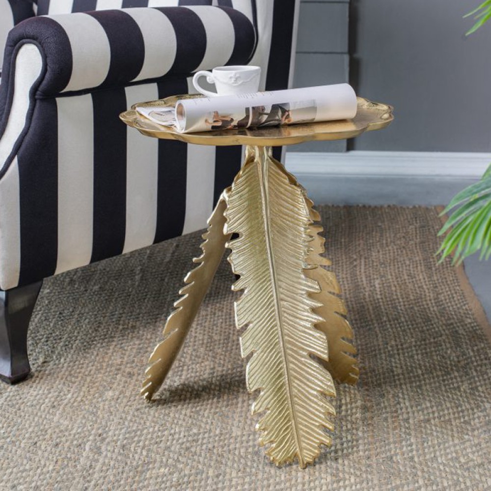 Artekko Feather Χρυσό Μεταλλικό Βοηθητικό Τραπέζι (42.5x42.5x51)cm