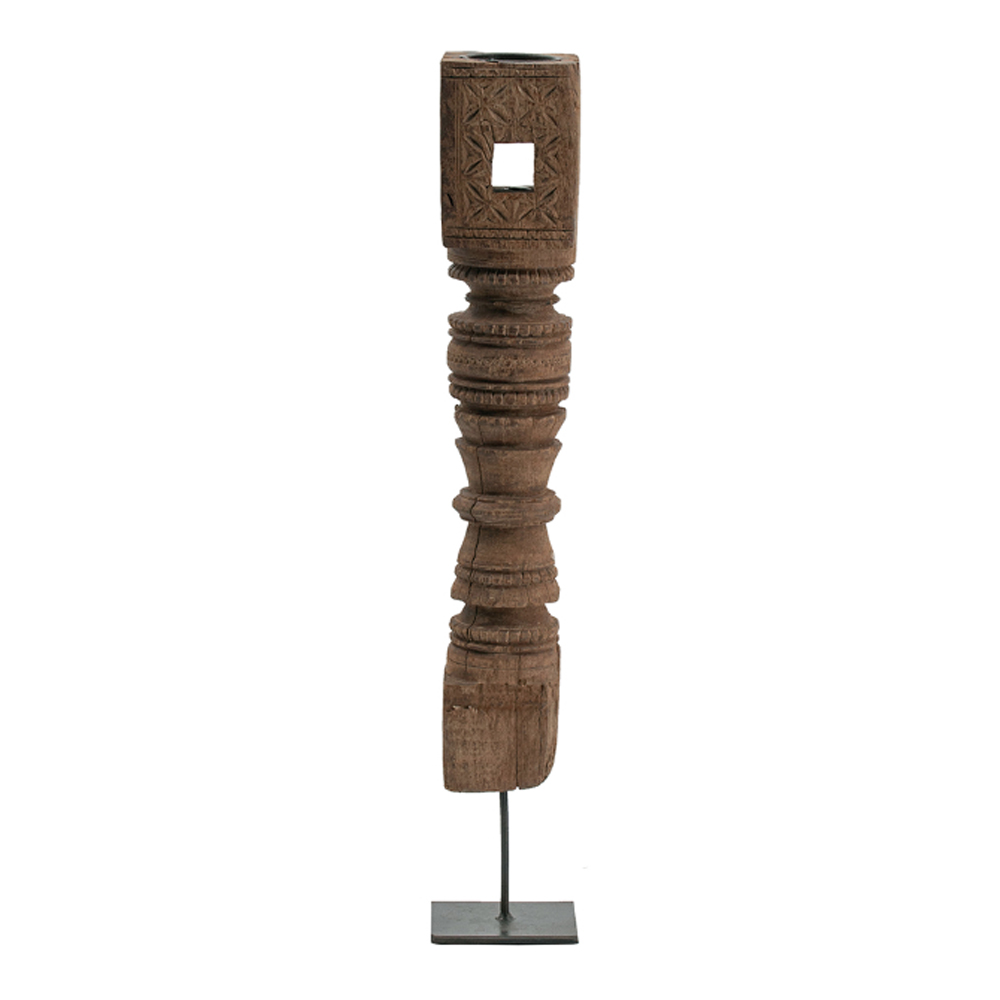 Artekko Pila Totem Κηροπήγιο Τοτέμ Ξύλο/Μέταλλο Καφέ/Μαύρο (10x10x68)cm