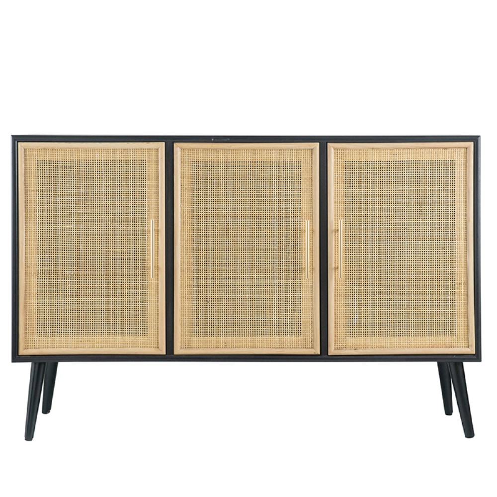 Artekko Cons Μπουφές MDF Ψάθα Μαύρο Φυσική Απόχρωση (120x38x78)cm