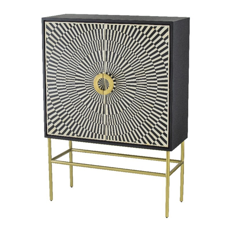 Artekko Sunray MDF Ασπρόμαυρος Μπουφές σε Χρυσή Μεταλλική Βάση με Κοκκάλινη Πρόσοψη (100x40x140)cm