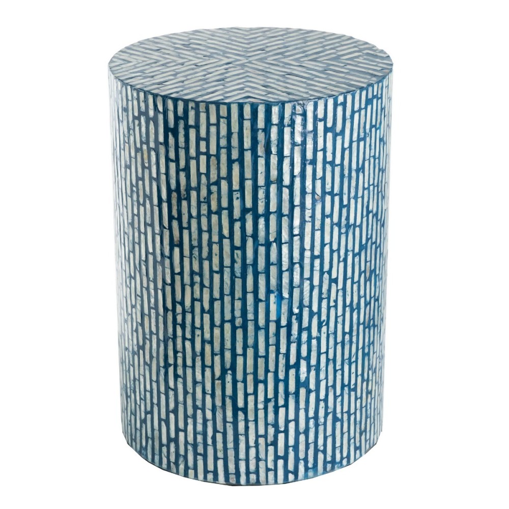 Artekko Ivory Γαλάζιο Βοηθητικό Τραπέζι Σκαμπό από MDF και Capiz (35x35x50)cm