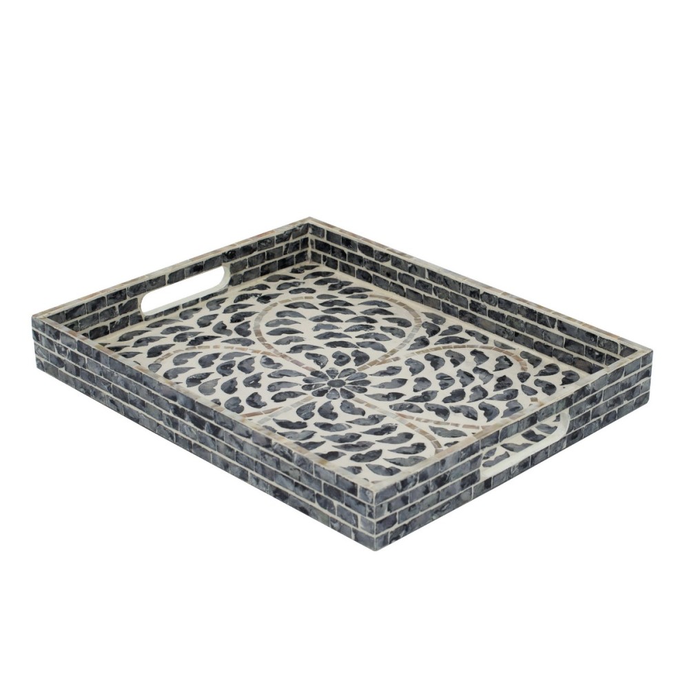 Artekko Ivory Διακοσμητικός Δίσκος MDF Capiz Ασπρόμαυρο (38x30x4.5)cm