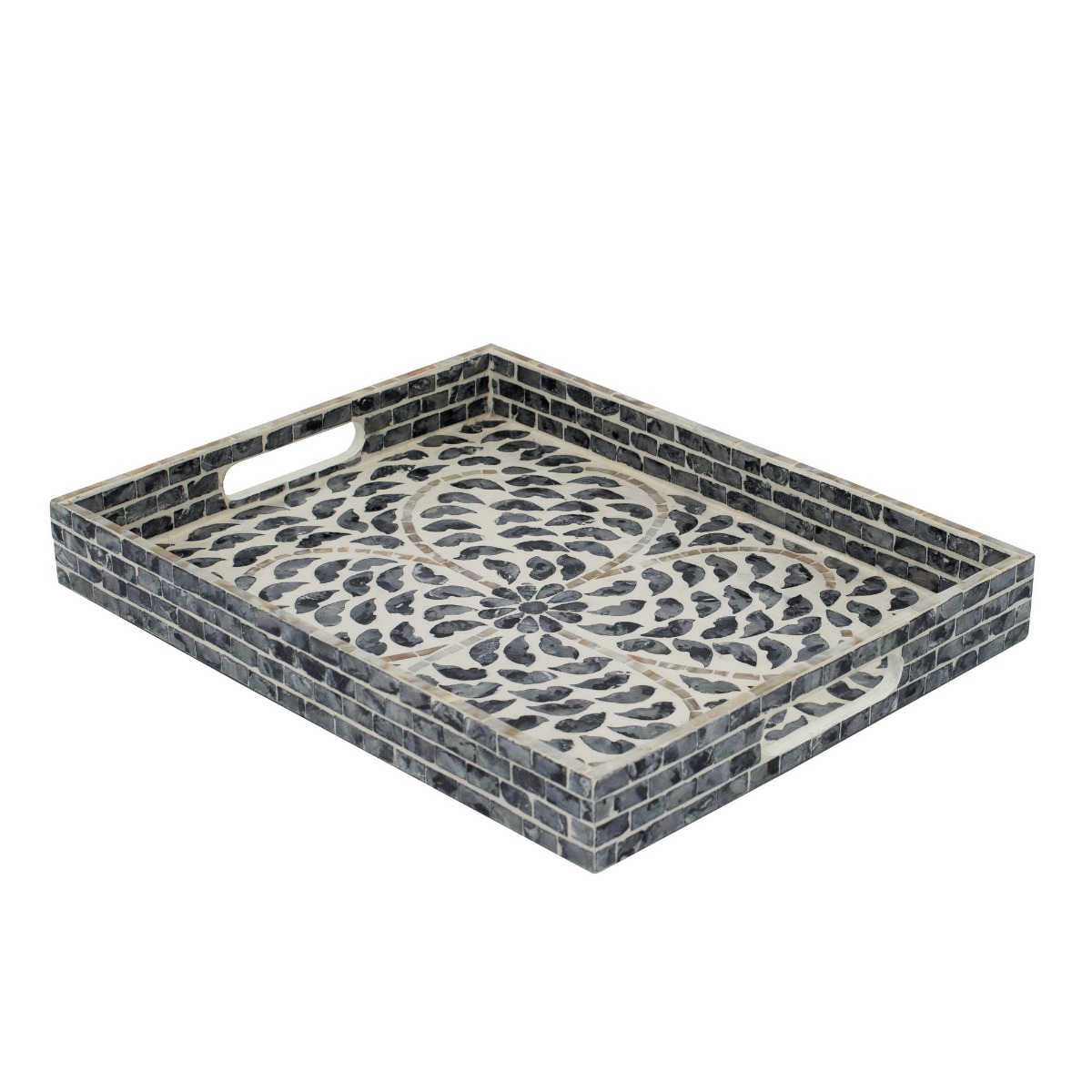 Artekko Ivory Διακοσμητικός Δίσκος MDF Capiz Ασπρόμαυρο (38x30x4.5)cm