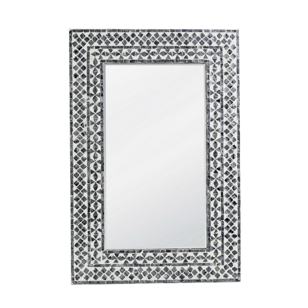 Artekko Ivory Ασπρόμαυρος Καθρέπτης Τοίχου από MDF και Capiz (61x2x91)cm