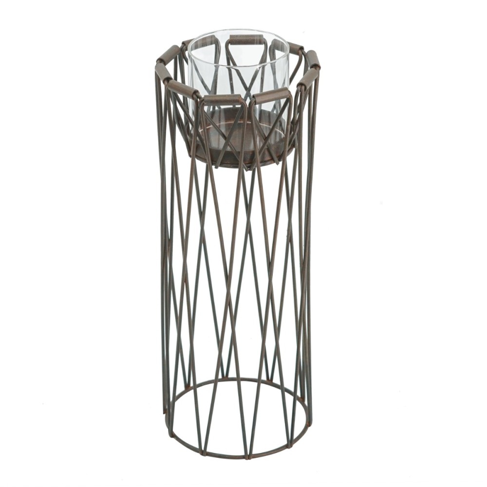 Artekko Candle Holder Καφέ Μεταλλικό Κηροπήγιο (14x14x33)cm