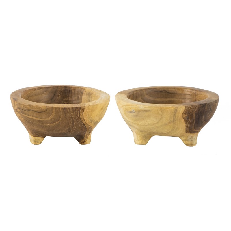 Artekko Woody Διακοσμητικά Μπολ από Ξύλο Teak σε Φυσική Απόχρωση (15.5x15.5x7)cm 2pcs