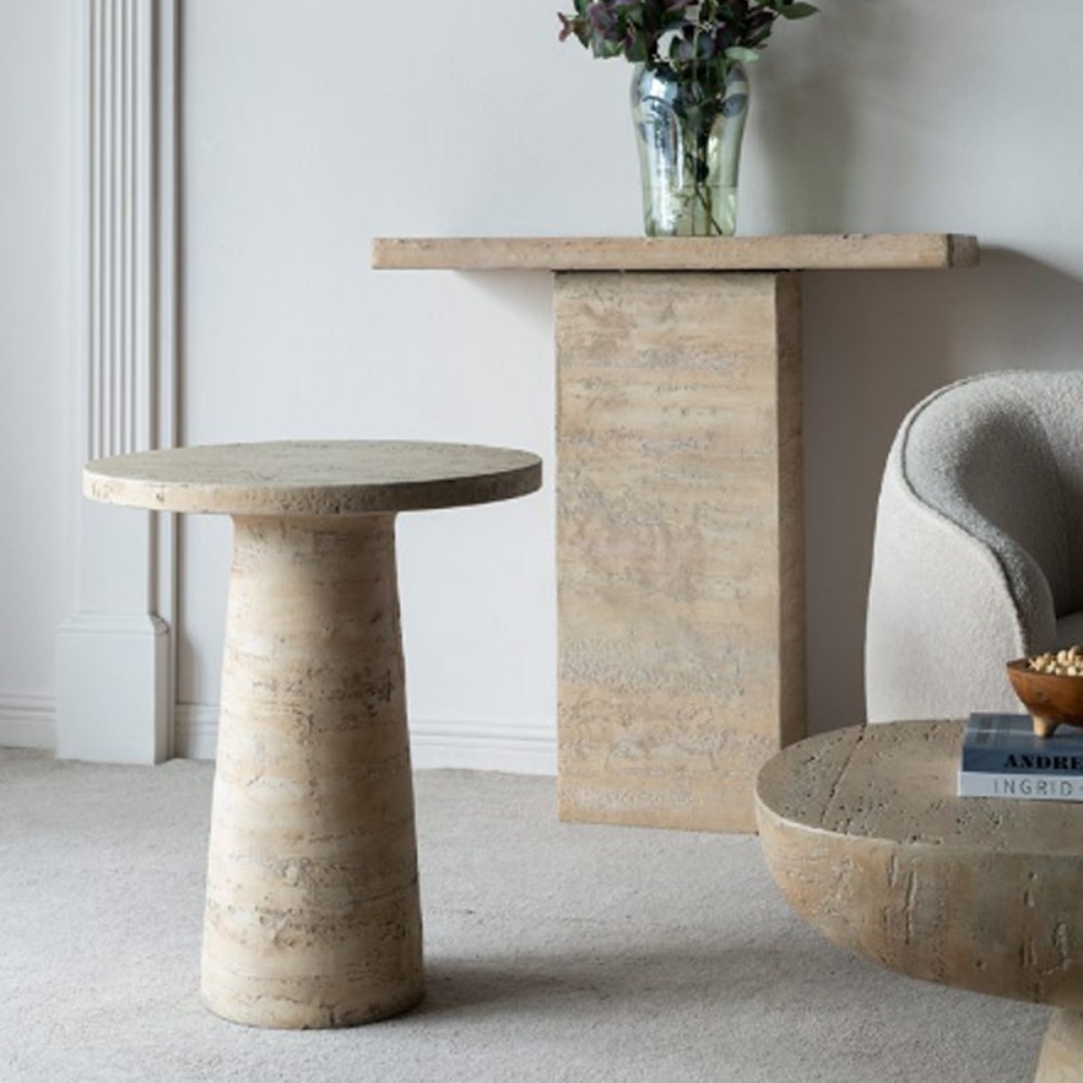 Artekko Taric Μπεζ Βοηθητικό Τραπέζι από Μαγνήσιο (56x56x64.8)cm