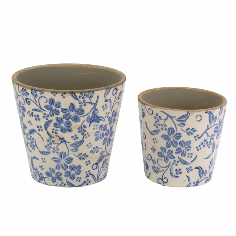 Artekko Melania Διακοσμητικά Κεραμικά Κασπώ σε Άσπρο και Μπλε (17.8x17.8x16.5)cm 2pcs