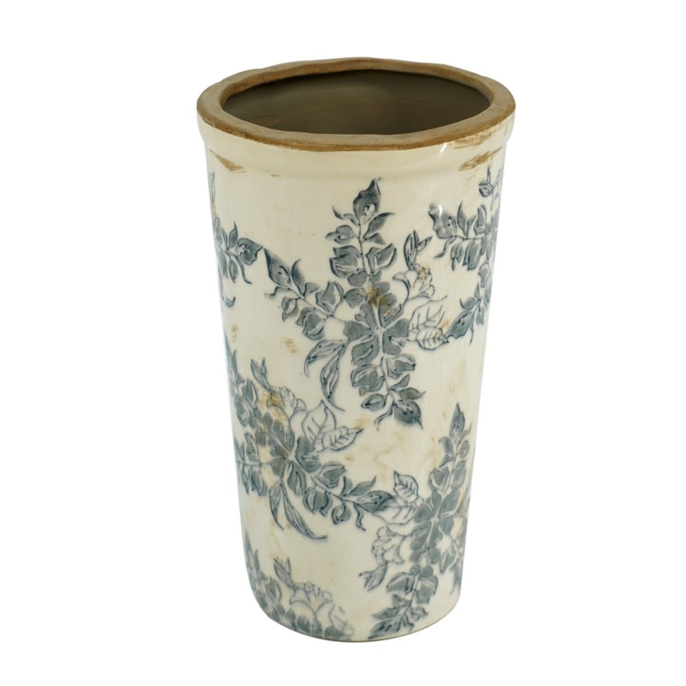 Artekko Aging Μπεζ Διακοσμητικό Κεραμικό Βάζο με Λουλούδια (13.5x13.5x24.5)cm