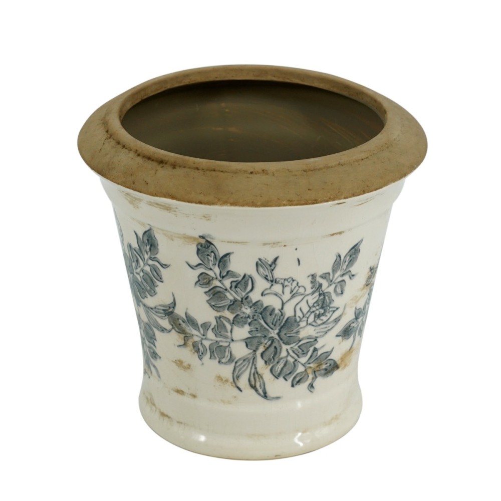 Artekko Aging Μπεζ Διακοσμητικό Κεραμικό Κασπώ με Λουλούδια (18x18x17)cm