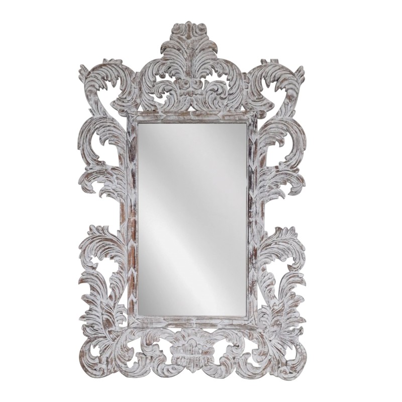 Artekko Mirroki Ξύλινος Λευκός Πατίνα Σκαλιστός Καθρέπτης Τοίχου (120x90)cm