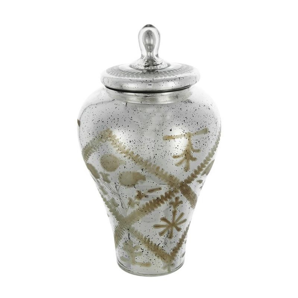 Artekko Silver Γυάλινο Ασημί Αντικέ Διακοσμητικό Βάζο με Καπάκι (12x12x19)cm