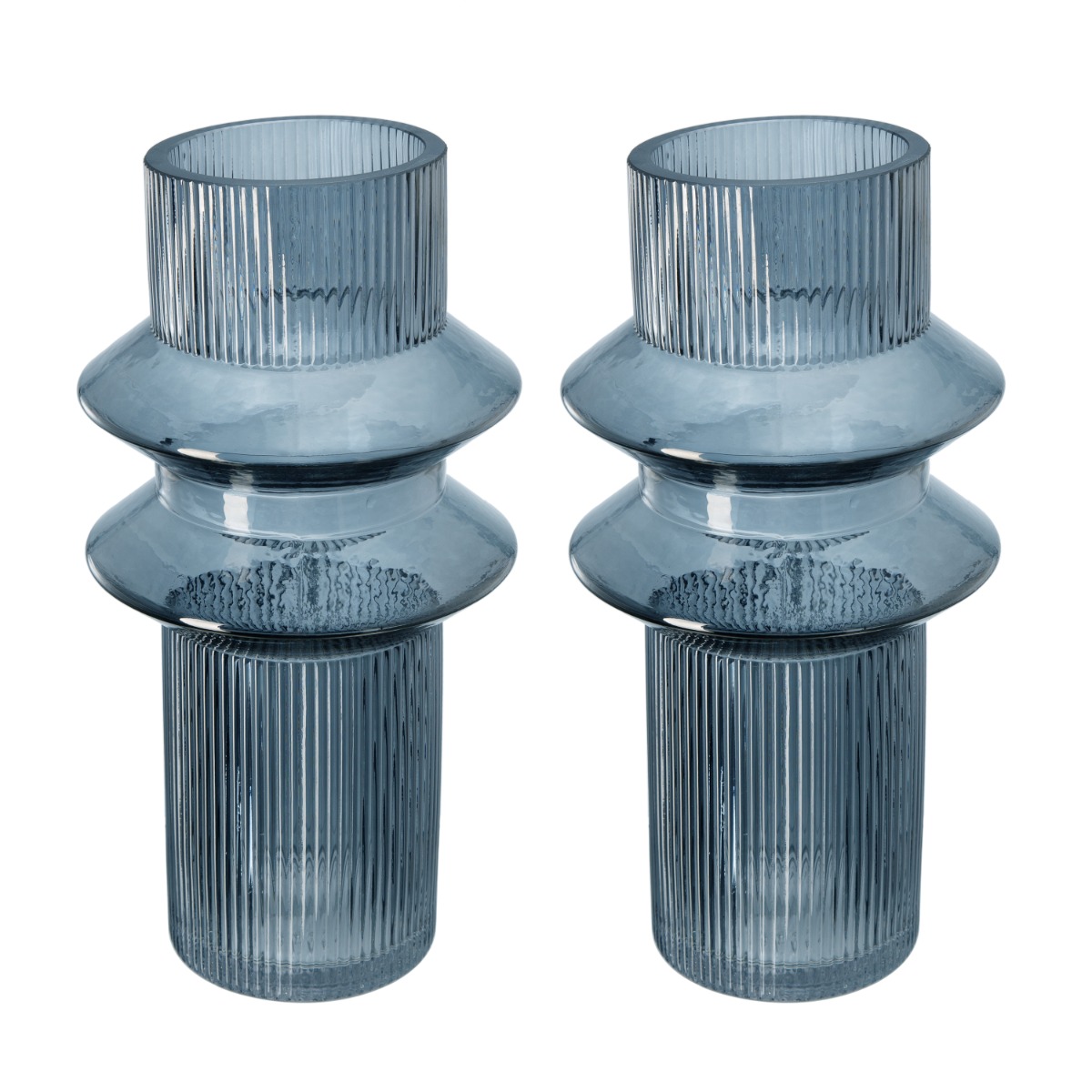 Artekko Fluted Διακοσμητικό Βάζο με Ραβδώσεις Ημιδιάφανο Γκρι Μπλε (19x19x31)cm Σετ/2