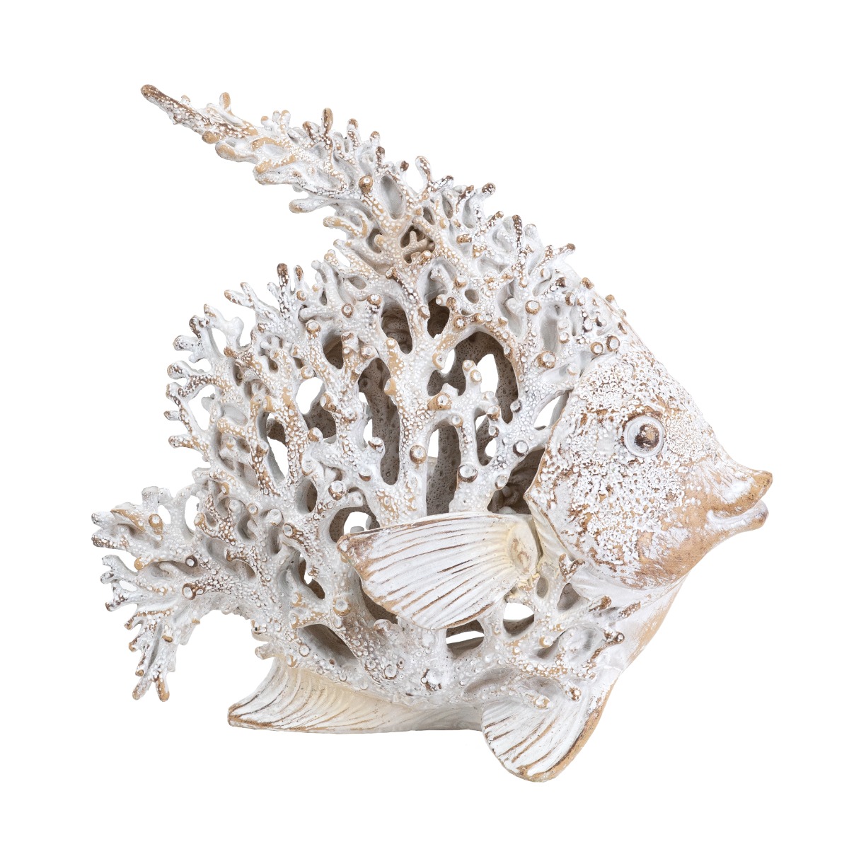 Artekko Coral Διακοσμητικό Επιτραπέζιο Κοραλλένιο Ψάρι Ρητίνη Λευκό (28x16x25)cm