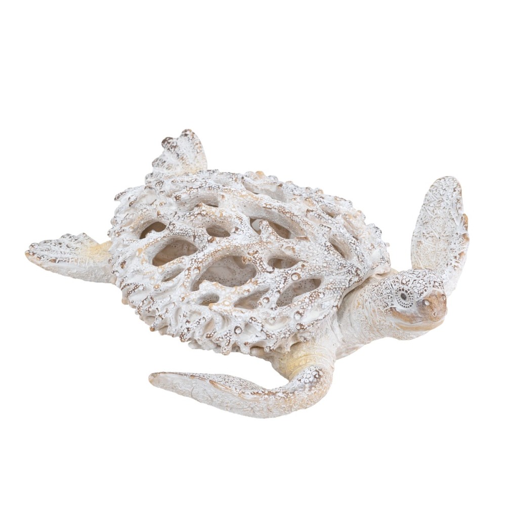 Artekko Coral Λευκή Διακοσμητική Επιτραπέζια Κοραλλένια Χελώνα Ρητίνης (33.5x31x10)cm