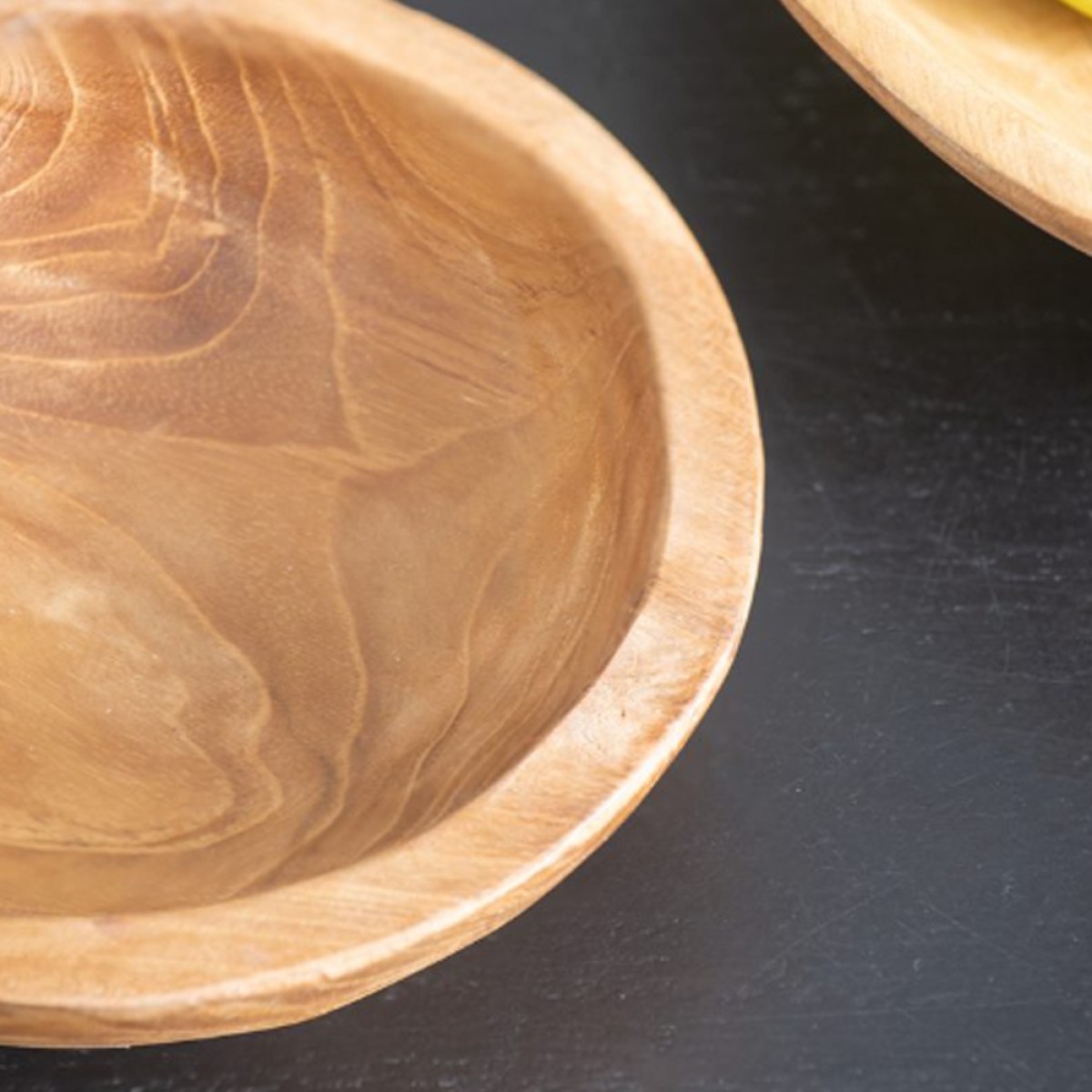 Artekko Woody Μπολ από Ξύλο Teak Φυσική Απόχρωση (25x25x8)cm (20x20x7.5)cm (15x15x6.5)cm Σετ/3