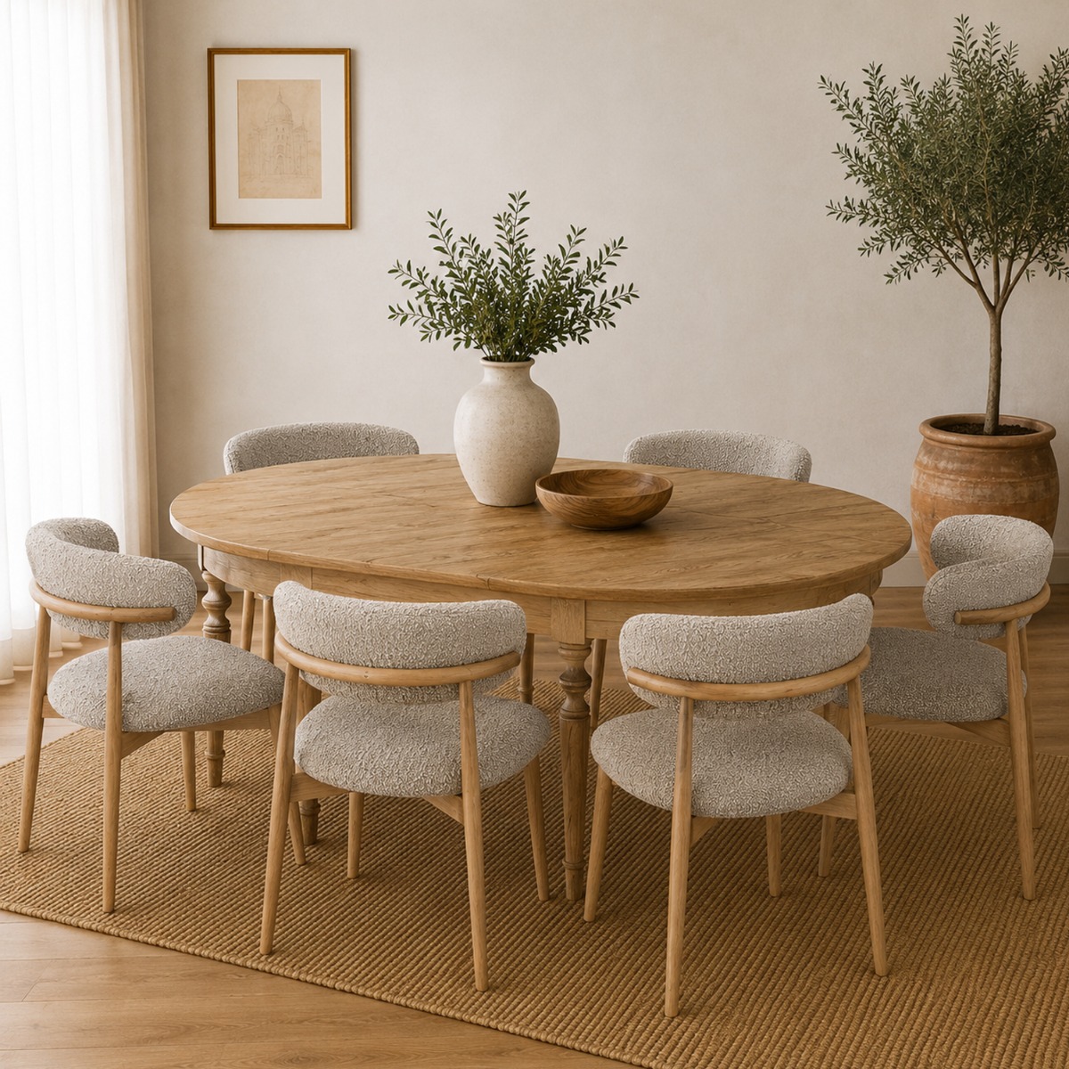 Artekko Bomonti Καφε Καρέκλα από Rubberwood με Γκρι Μπουκλέ Ύφασμα (56x50x79)cm