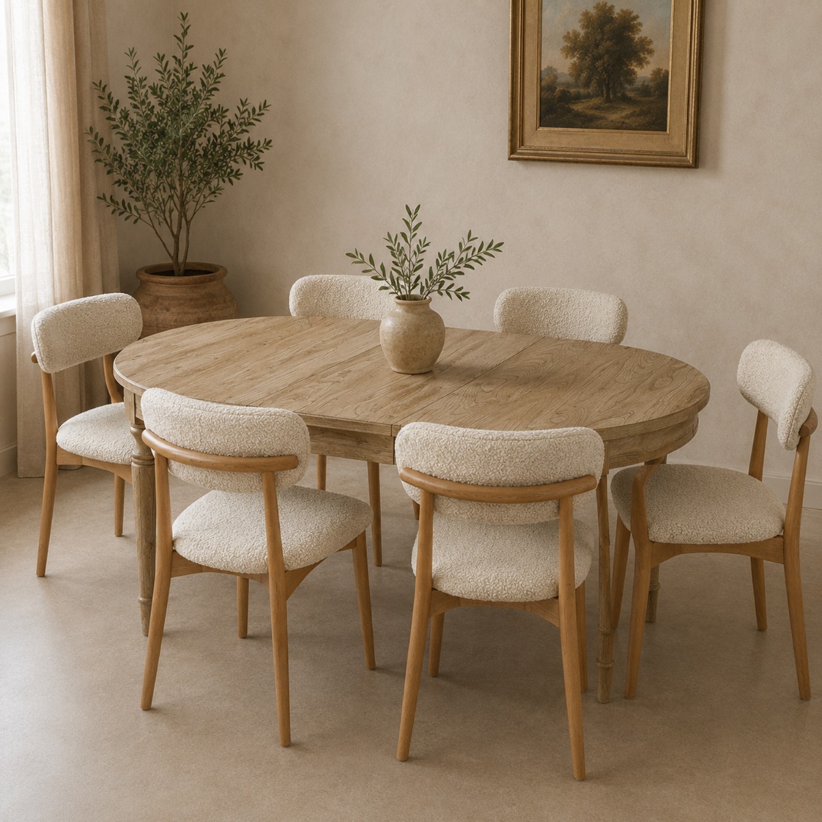Artekko Bomonti Καφε Καρέκλα από Rubberwood με Εκρού Μπουκλέ Ύφασμα (56x50x79)cm