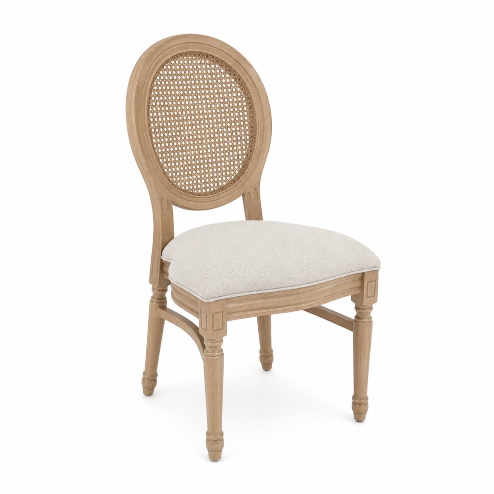 Artekko Vittoro Καφέ Καρέκλα από Birch Wood με Μπεζ Ύφασμα και Ρατάν (54x59x92)cm