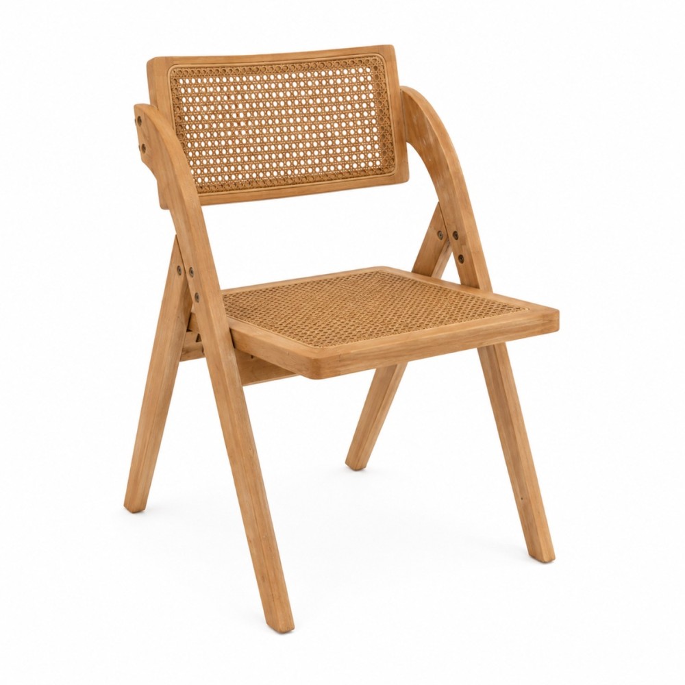 Artekko Lazy Καφέ Αναδιπλούμενη Καρέκλα από Rubberwood με Ρατάν (53x61x76)cm Κλειστή (53x8x90)cm