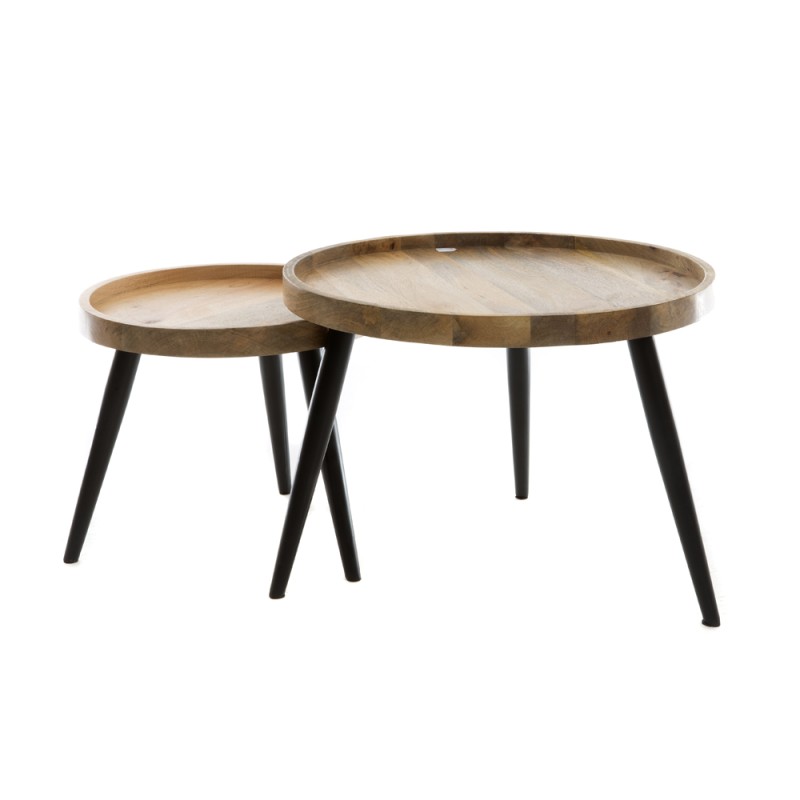 Artekko Τραπεζάκια ζιγκόν σε φυσική απόχρωση στρόγγυλα Σετ/2 (60x60x45)cm (45x45x37)cm