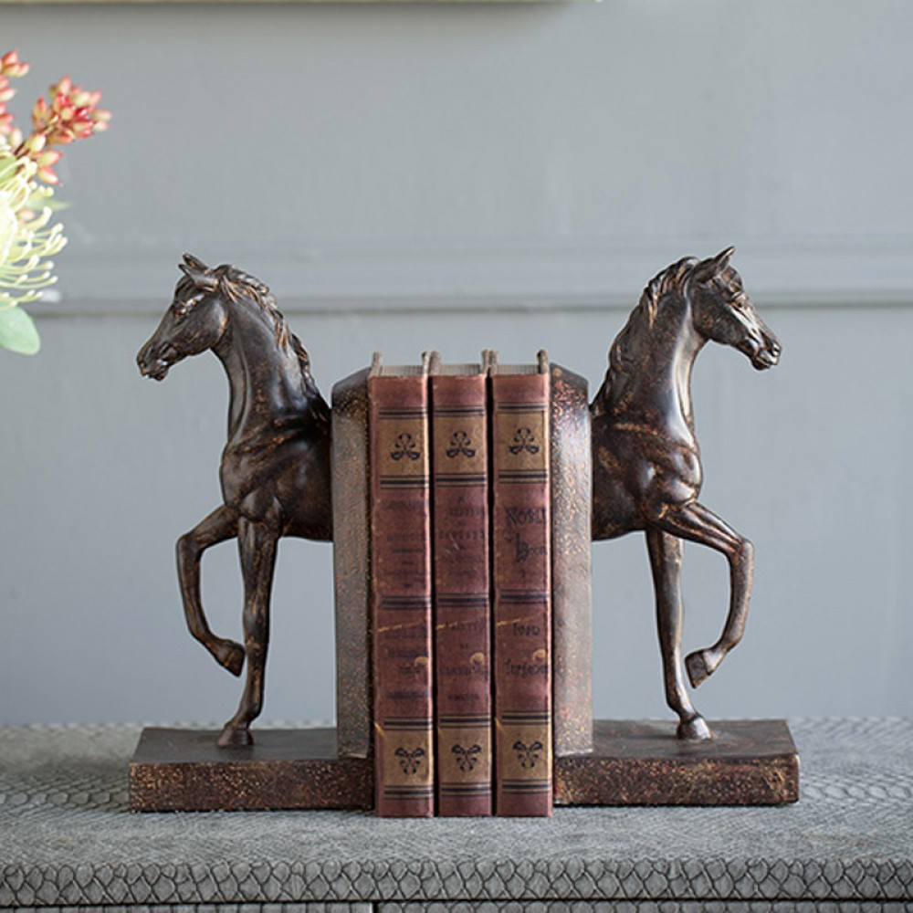 Artekko Bookends Καφέ Διακοσμητικοί Βιβλιοστάτες Ρητίνης με Άλογα (12.7x10.2x26.7)cm 2pcs