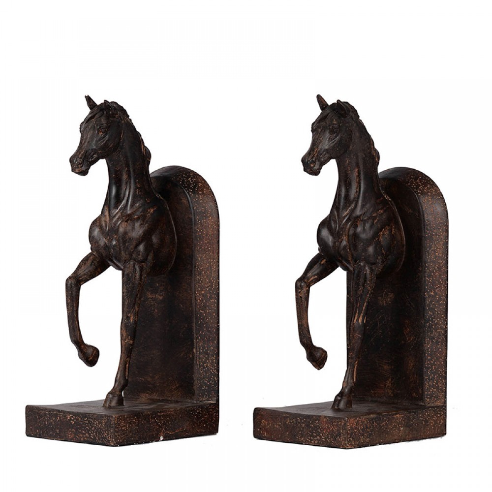 Artekko Bookends Καφέ Διακοσμητικοί Βιβλιοστάτες Ρητίνης με Άλογα (12.7x10.2x26.7)cm 2pcs