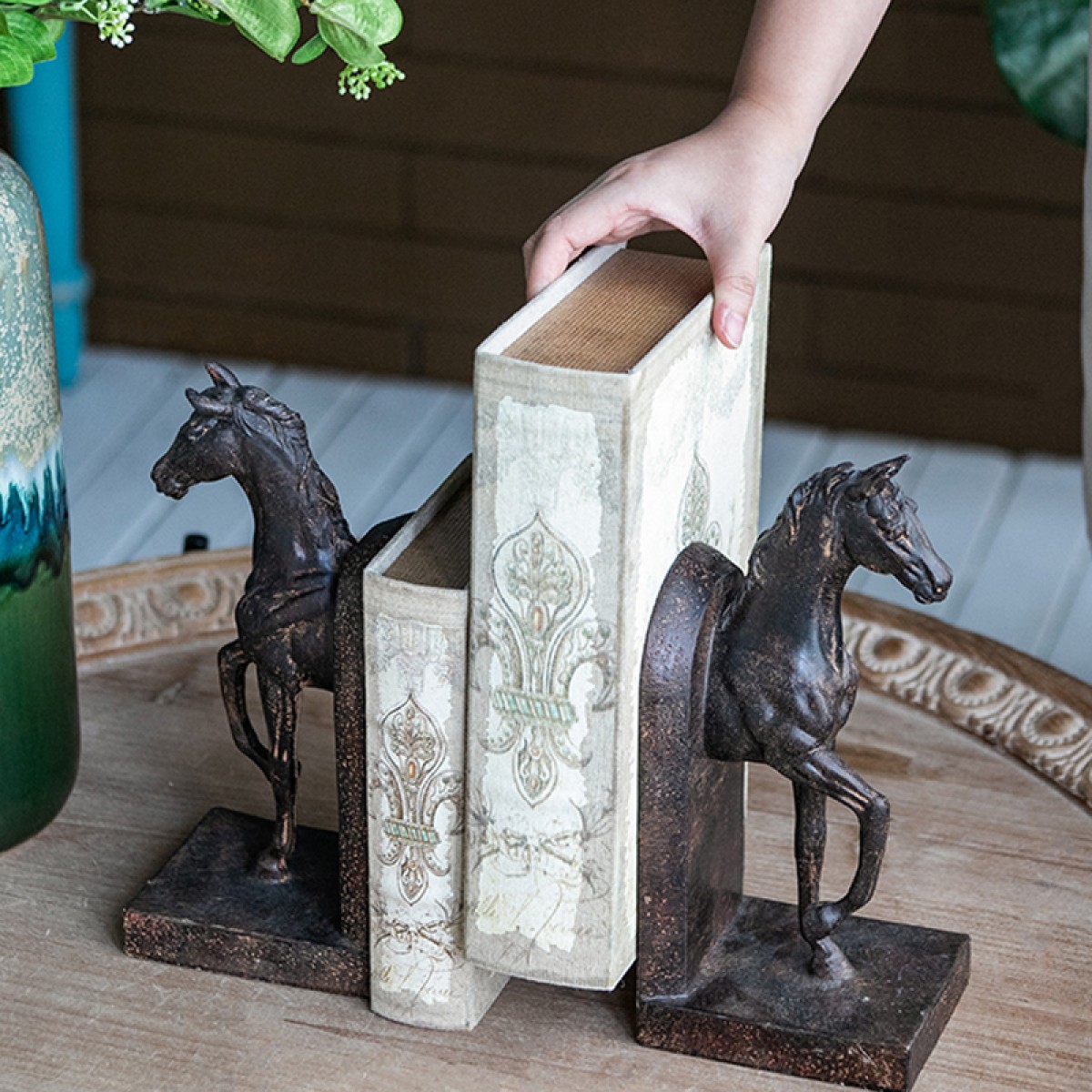 Artekko Bookends Βιβλιοστάτες Άλογα Ρητίνη Καφέ (12.7x10.2x26.7)cm Σετ/2