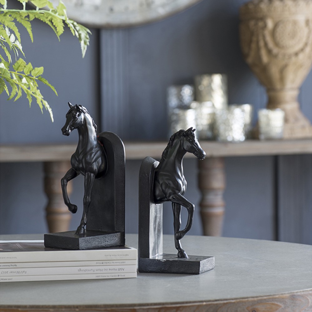 Artekko Bookends Βιβλιοστάτες Άλογα Ρητίνη  Μαύρο (12.7x10.2x26.7)cm Σετ/2