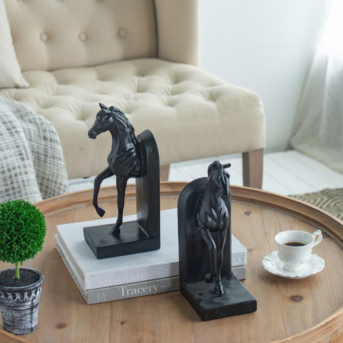 Artekko Bookends Βιβλιοστάτες Άλογα Ρητίνη  Μαύρο (12.7x10.2x26.7)cm Σετ/2