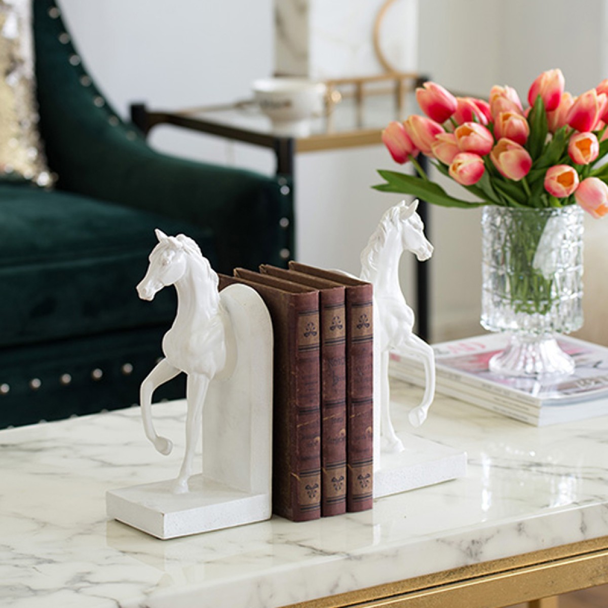 Artekko Bookends Βιβλιοστάτες Άλογα Ρητίνη Λευκό (12.7x9.4x26.9)cm Σετ/2