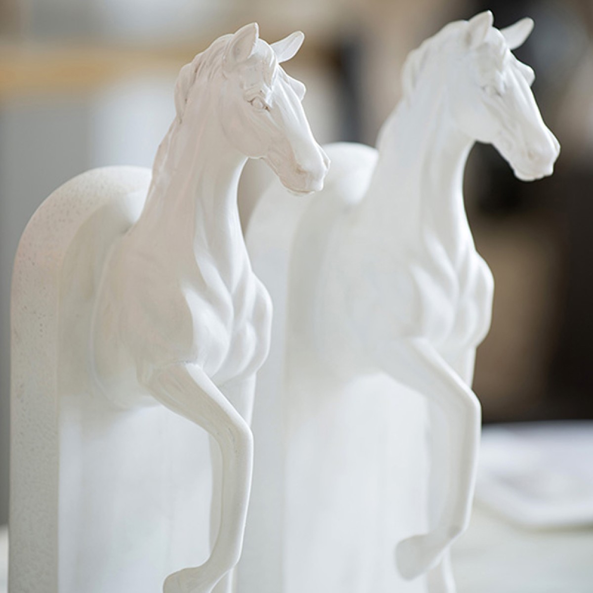 Artekko Bookends Βιβλιοστάτες Άλογα Ρητίνη Λευκό (12.7x9.4x26.9)cm Σετ/2
