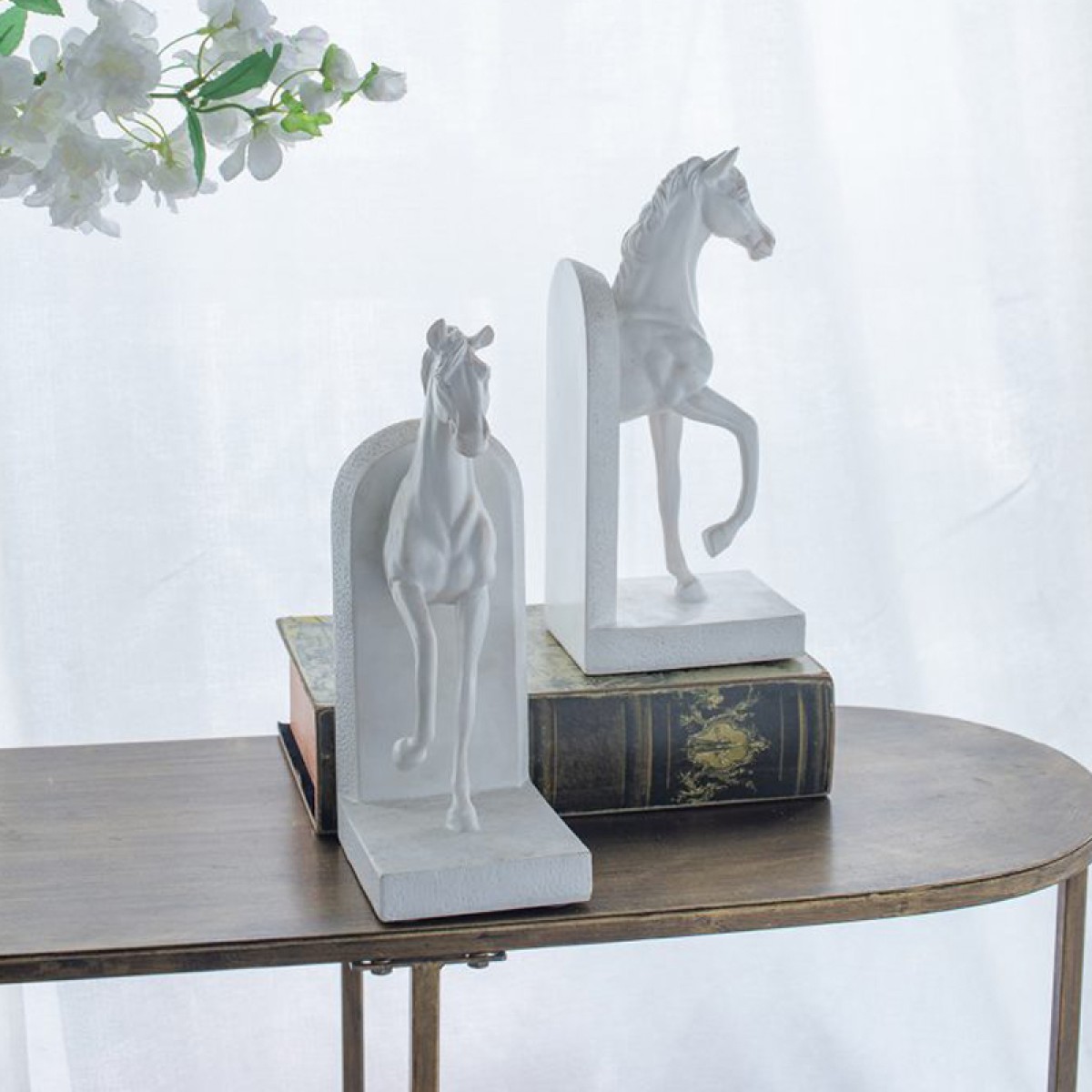 Artekko Bookends Βιβλιοστάτες Άλογα Ρητίνη Λευκό (12.7x9.4x26.9)cm Σετ/2